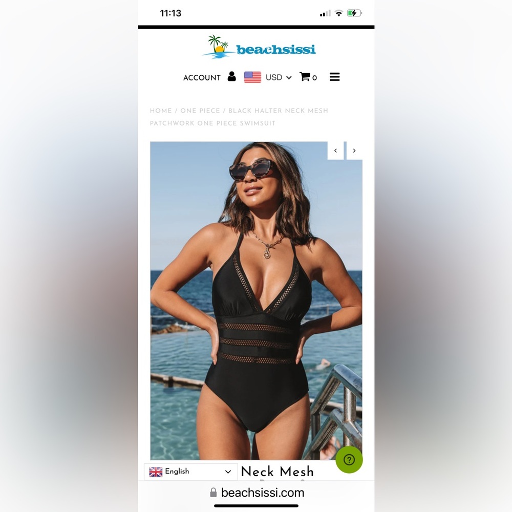 NWT Beachsissi Black One Piece Swimsuit